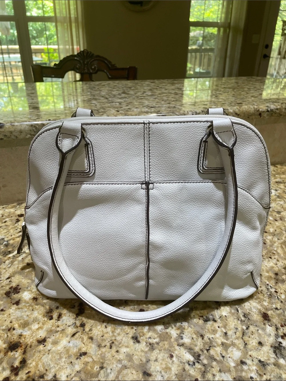 TIGNANELLO White Pebbled Leather Shoulder Bag with Double Straps